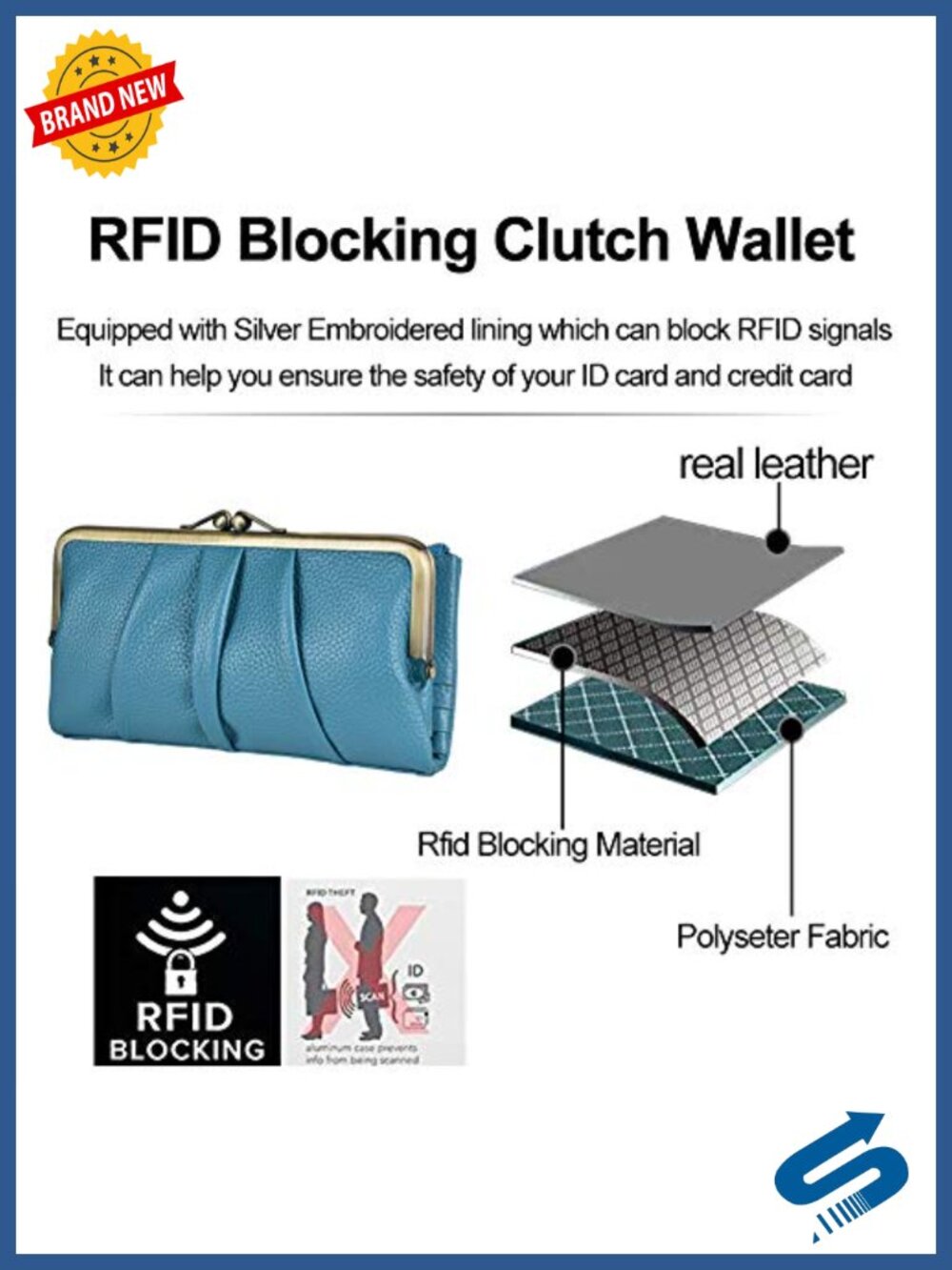 Soft Leather Bifold RFID Clutch Wallet with Zipper and Kiss Lock - Picture 2 of 6